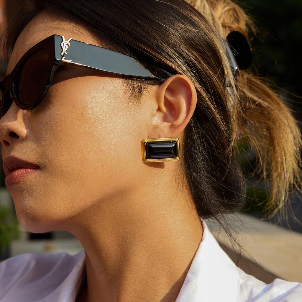 Youthway Fashion Red Agate Square Stud Earrings Stainless Steel With  Gold Color Hypoallergenic Stud Earrings For Women