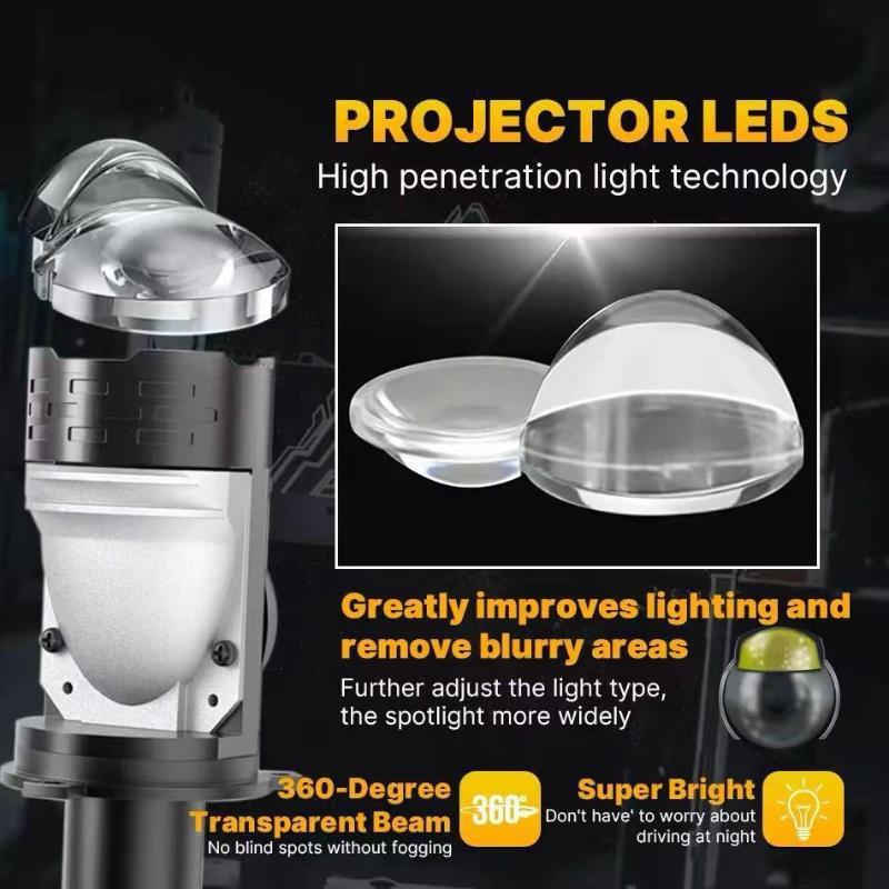 H4 Bi LED Projector Headlight Bulbs Mini Lens Canbus Turbo Cooling 120W Plug and Play for SUV Truck Headlight Replace