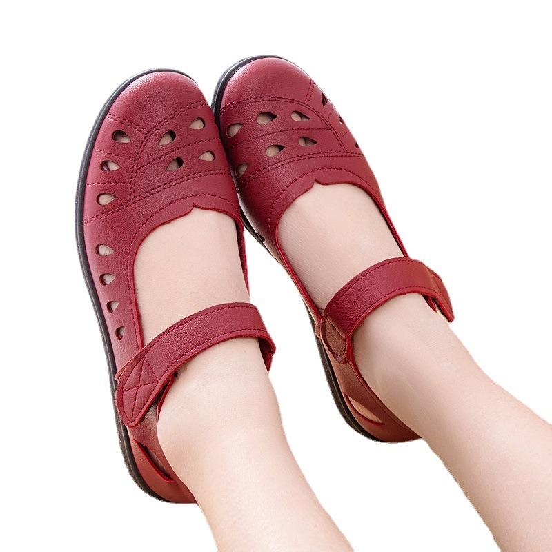Baotou hollow soft-soled shoes single shoes spring comfortable flat-soled women's shoes hole sandals new models for the elderly