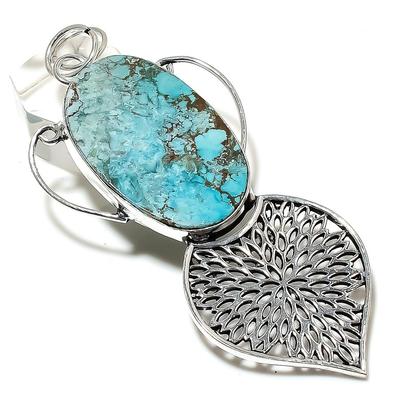 Natürlicher tibetischer Türkis-Edelstein, 925er Sterling-Silber-Anhänger, 8,8 cm, Q4s62