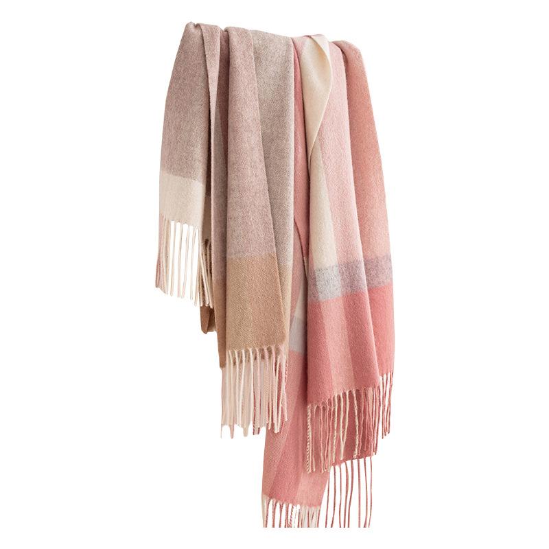 Korean Atmosphere Scarf High Wool Pink Plaid Scarf British Classic Couple Winter Warm Scarf