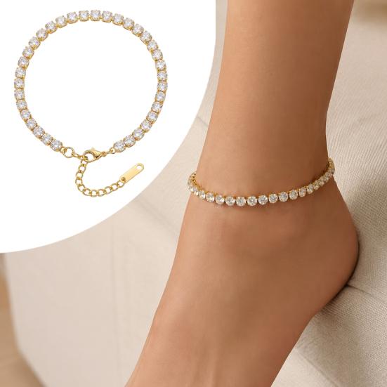 Rhinestone Ankle Bracelet 4mm Cubic Zirconia Classic Tennis Bracelet, Adjustable Anklet Boho Style for Women, Hypoallergenic Dainty Foot Jewelry