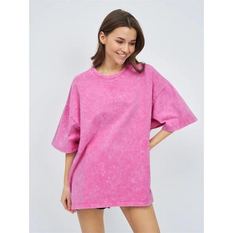 European and American Fashion Retro Distressed Washed Short sleeve Medium Length T-shirt Women Oversize Tee T Shirt Women