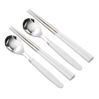 Raonnuri Pick Me Color Children's Cutlery Set 2p Spoons + 2p Chopsticks, Basic White (W), 1 Set