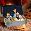 Tin Box Nativity Mini 3D Small Religious Holy Figurines Holy Family Christmas Religious Decoration for Desk Shelf Office Bedroom