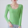 Cotton Crew Neck Slim Fit Long Sleeve Tshirt With Solid Color For Casual Wear