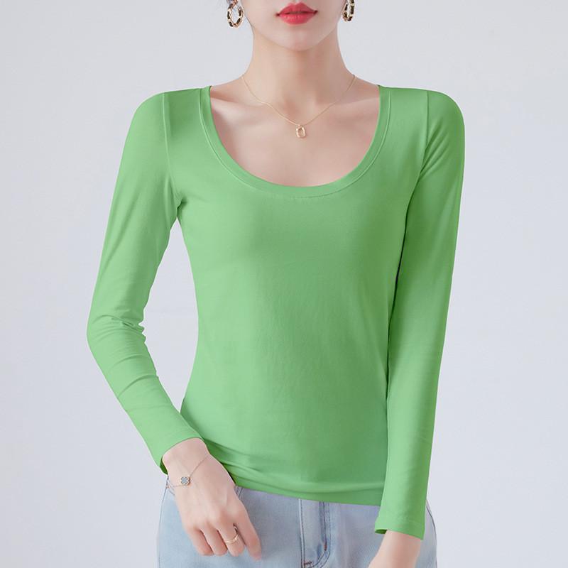 Cotton Crew Neck Slim Fit Long Sleeve Tshirt With Solid Color For Casual Wear