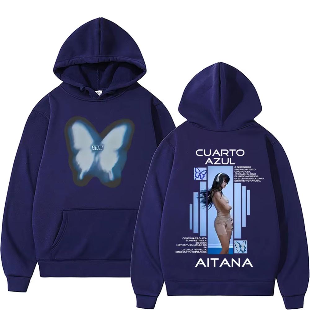 Singer Aitana Cuarto Azul Album Merch Hoodie Butterfly Graphic Sweatshirt Men's Women Fashion Pop Music Pullover Male