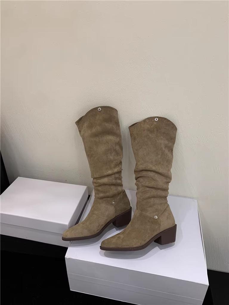 Western two wear cowboy boots children pile boots 2025 new autumn pointed boots medium thick heel knight boots