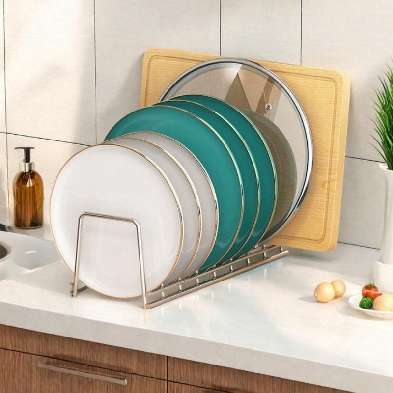 Small Dish Drainer Expandable Kitchen Dish Drying Rack Metal Plate Holder with Drip Tray Cupboard Organizer