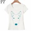 Neue Sommer Mode Damen T-Shirts Bullterrier Hundekopf Blaue Tattoos Kunst T-Shirt Lustige Freizeit Oberteile Niedliche T-Shirts
