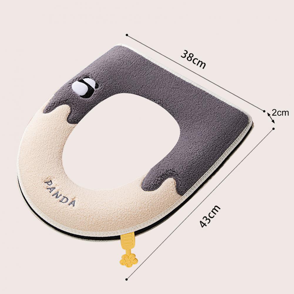 Winter-Toilettenkissen, weicher, warmer Toilettensitzbezug, Panda-Muster, Stickerei, Knopfdesign, verdicktes, bequemes Toilettenkissen