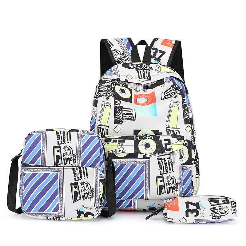 3-piece geometric graffiti Elementary school bags set New high-capacity outdoor travel backpacks student schoolbags kids bookbag