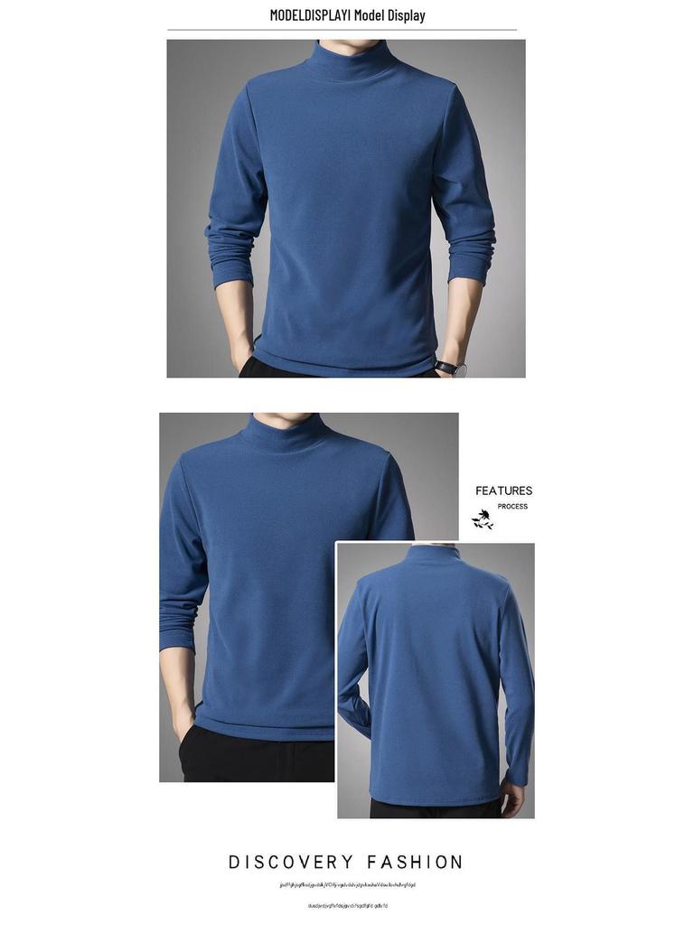 Woodpecker Men's Double-Brushed Long Sleeve Semi-High Collar Top for Autumn/Spring