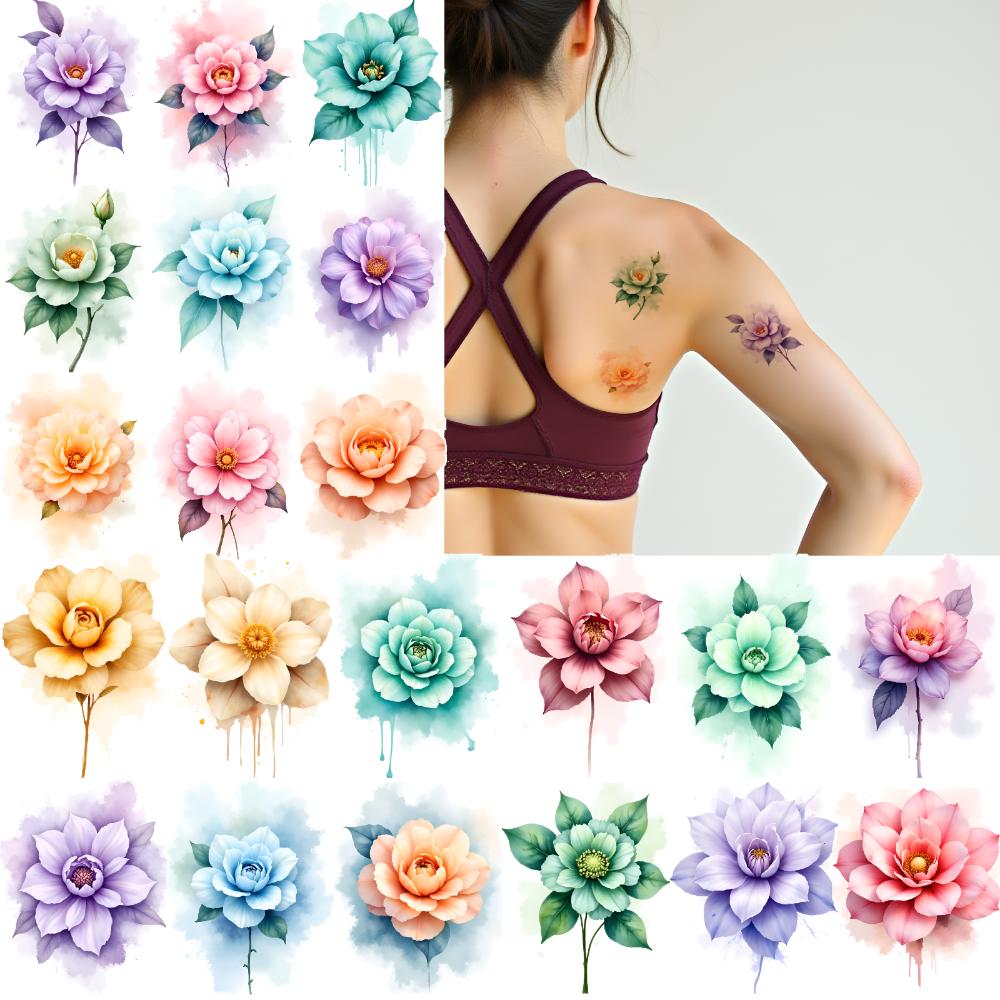 9pcs Temporary Tattoo Floral Stickers Temporary Tattoo Stickers Flower Stickers For Cheeks Chest