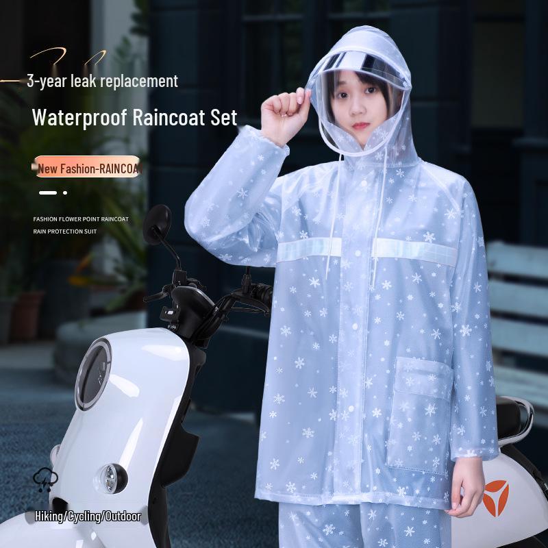 Women's Long Raincoat & Pants Set - Stormproof, Waterproof, Split Style for Electric Vehicles