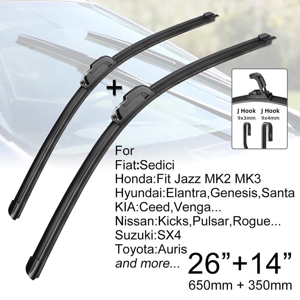 Car Front Windshield Wiper Blades 26" + 14" J Hook U-type Universal For FIAT Honda Hyundai KIA Nissan Suzuki Toyota