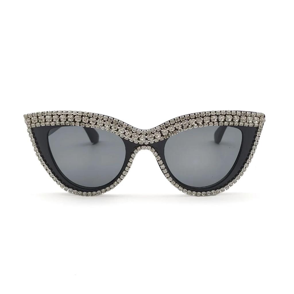 1PC Women's Black Plastic Frame Artificial Diamond Cat Eye Shaped Handsome Sweet Cool Wear Fashion Decoration Glasses Summer Hol