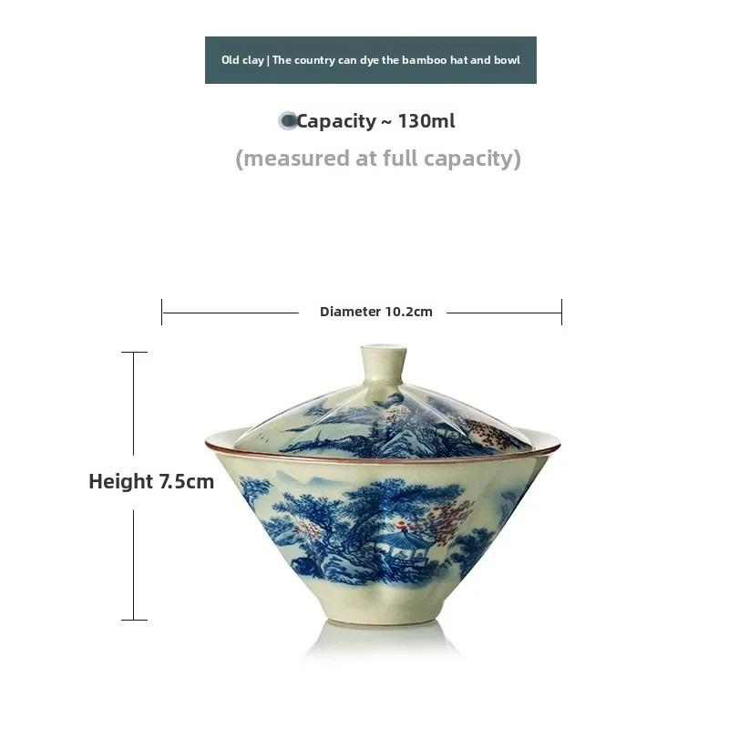 Jingdezhen-Ceramic Tea Cup with Bamboo Hat, Traditional Handmade Tea Ware, Single Bowl, Kung Fu Tea with Lid, Sancai Gaiwan