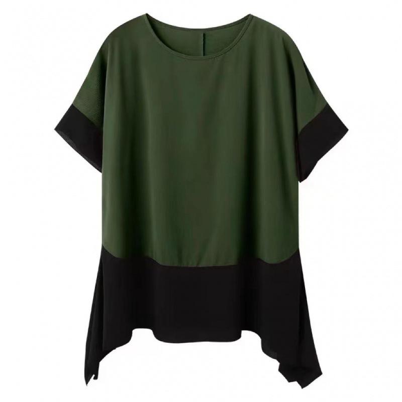 Summer Plus Size Blouse Shirts Women Clothing Chiffon Solid Spliced Casual Basic Lady Tops Tunic Loose Oversize