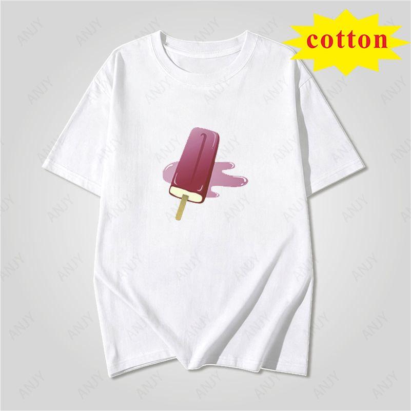 Summer Fresh Color Popsicle Handpainted Pattern Loose Casual Round Neck Short Sleeved Top