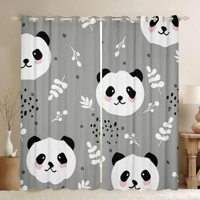 Cute Panda Curtains for Girls Boys Children Cartoon Giant Pandas Window Curtain for Bedroom Living Room  Decor Window Drapes