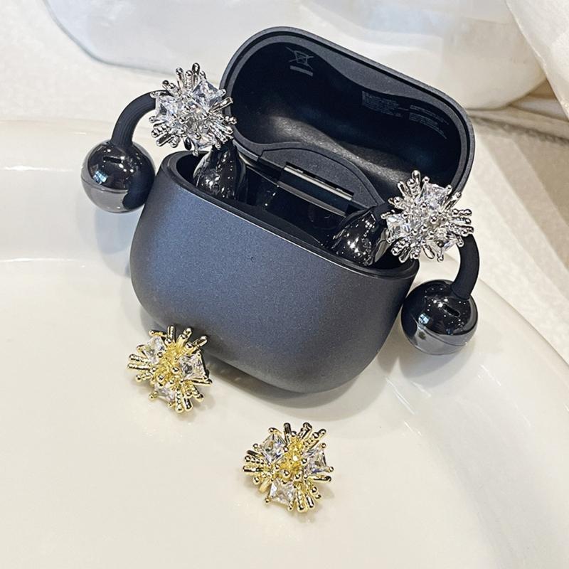 Stylish Crystal Studded Earphone Decor Shimmering Metal & Zircon Ear Clip Jewelry Earpod Accessories for Freeclip1/2