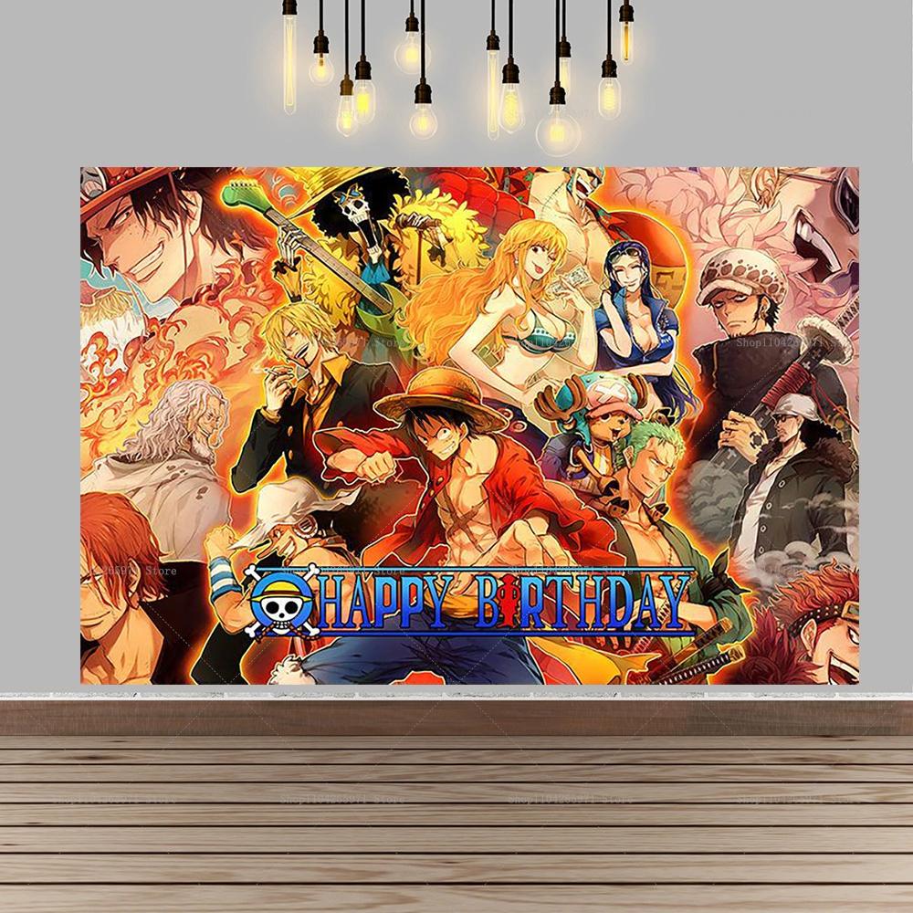 One Piece Luffy Pirate Cartoon Background Anime Adventure Decor Kids Birthday Baby Shower Party Wall Photography Banner Props