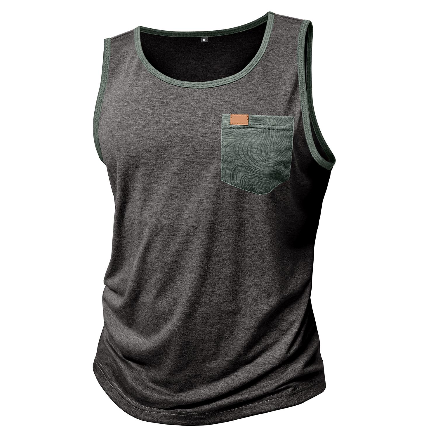 

Мужские майки без рукавов с принтом и нагрудным карманом, летние спортивные свободные рубашки для фитнеса S темно серый