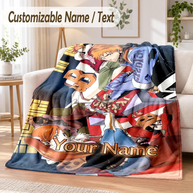 Bleach Anime Benutzerdefinierter Name Flanell Überwurfdecke Weich Warm für Sofa Bett Innen Hausgebrauch