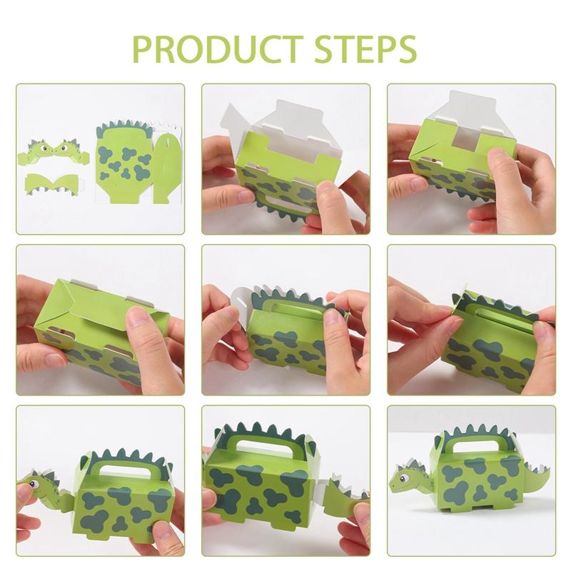 New 6Pcs Cute Dinosaur Shaped Candy Boxes Happy 1st Birthday Party Decor Kids Boy Gifts Packaging Box Dino Baby Shower Supplies Box