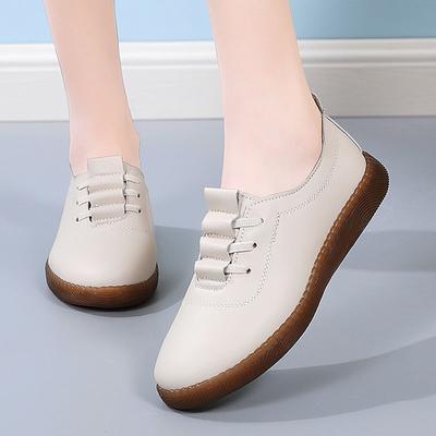 Soft Leather Women's Shoes Flat Single Shoe Beef Tendon Soft Sole Casual Mother Shoes