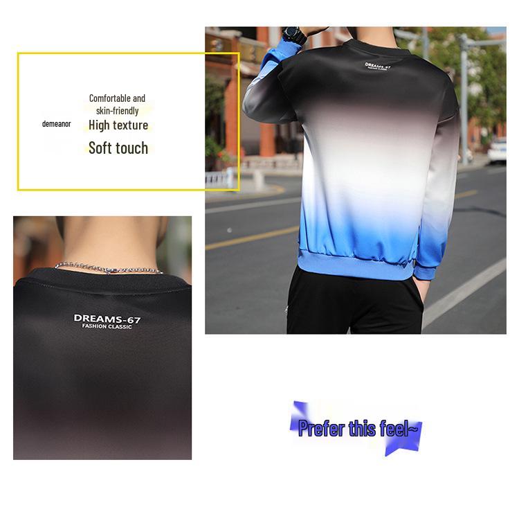 Men's Gradient Long Sleeve Pullover: Spring & Autumn Korean Style Loose Fit Letter T-Shirt.