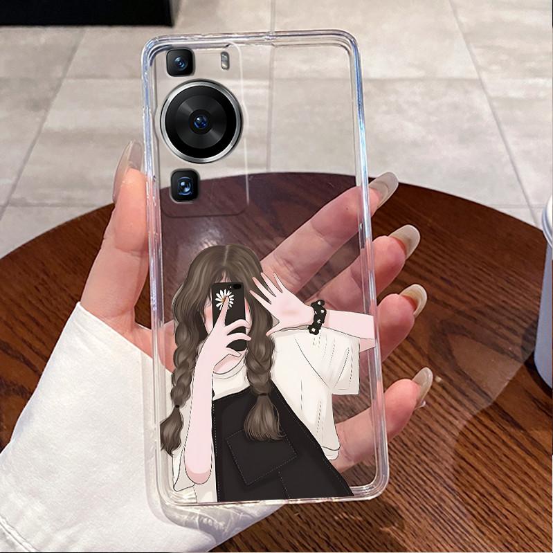 For Huawei P60 Pro Casing Transparent Ultra-thin Clear TPU Silicone Soft Phone Case Luxury Cute Love Rabbit Funny Pattern Cover