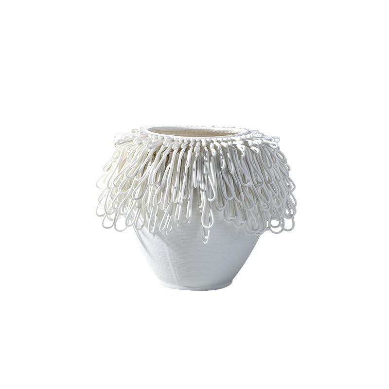 Modern Minimalist 3D White Ceramic Vase: Elegant Living Room Decoration and High-End Flower Container