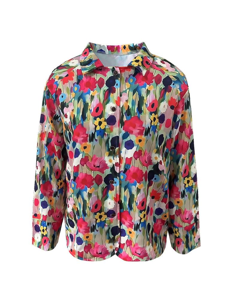 2025 Retro Print Long Sleeve Women's Shirt - European & American Style
