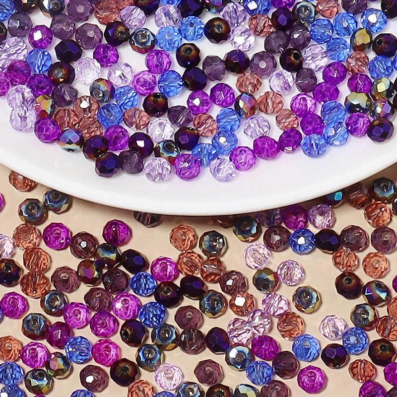200pcs/Lot 4mm Pink Purple Rondelle Austria Faceted Glass Beads For Jewelry Making Loose Spacer Beads Crystal Beads DIY Bracelet