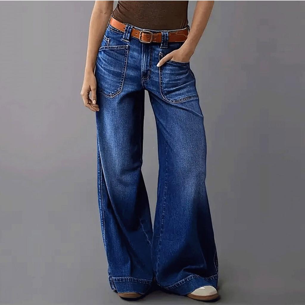 Women Baggy Mid Waist Jeans Wide Leg Loose Denim Pants Straight Leg Cropped Barrel Jeans