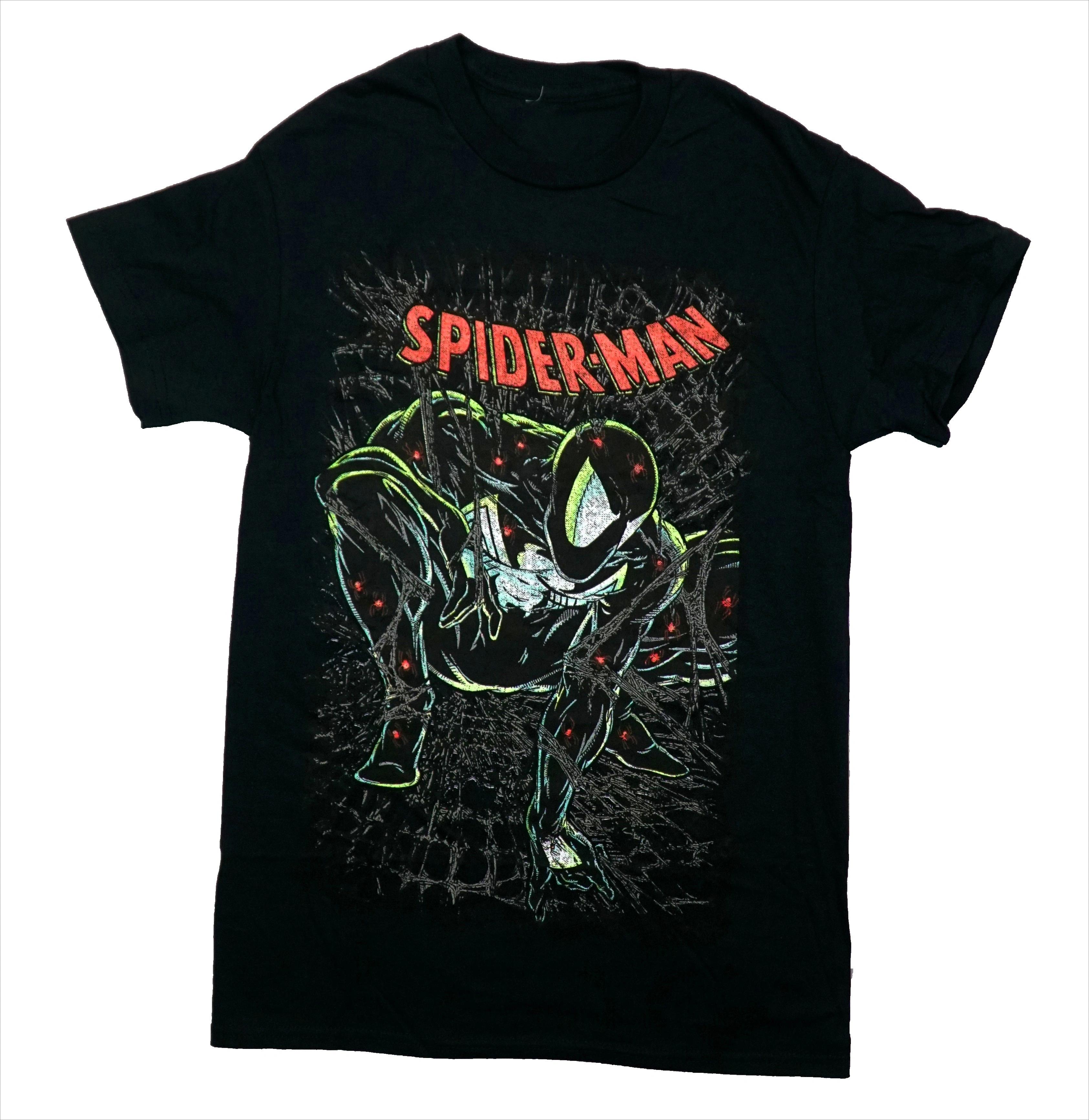 

2026 new SpiderUnisex black symbiont neon pattern retro street style loose vintage superhero Tshirt made of pure cotton material S