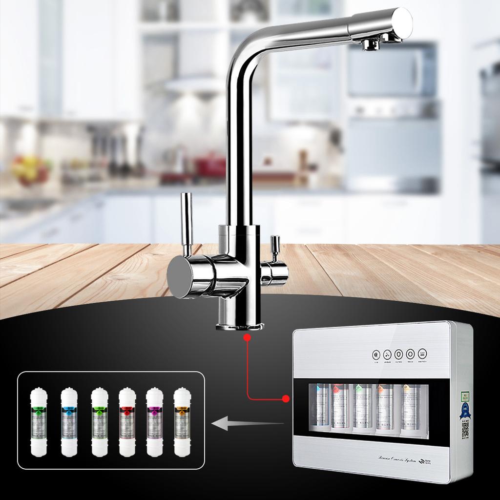 Dual Handles Kitchen Sink Faucet Pure Water Filter Mixer Tap Chrome Brassd