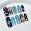Hand-Painted 3D Embossed Acrylic Nail Tips With Metallic Design Sweet Punk Style Wearable Press-On Nails Medium-Long Square