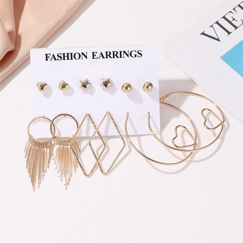 Leopard Print Leaf Tassel Earrings Set: Simple Card Packaging, Stud & Hollow Geometric Design for Women