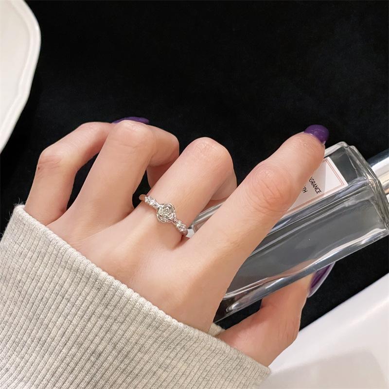 Simple And Fashionable Geometric Diamond-Encrusted Zir*****Pen Ring Niche Light Luxury High-End Cold Wind Accessories Adjustable opening