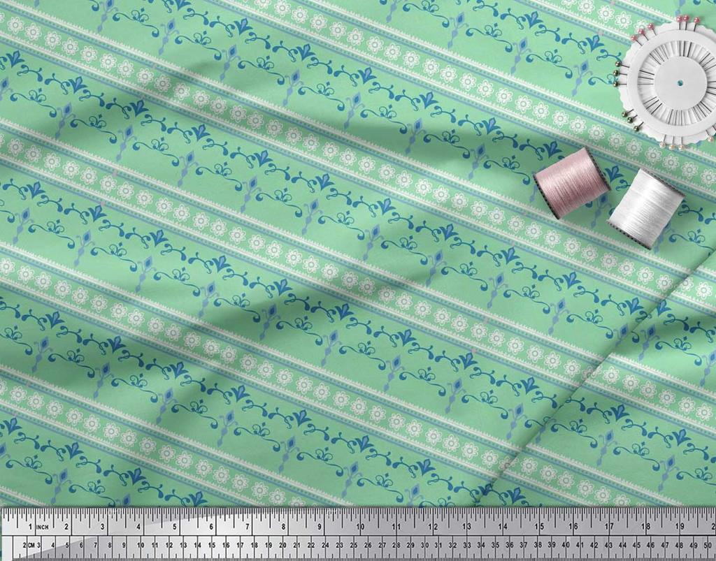 Soimoi Japan Crepe Satin Fabric Stripe,Floral & Filigree Damask Decor Fabric Printed Metre 42 Inch