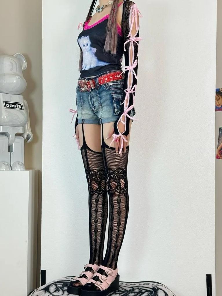 Sexy Women Garter Hollow Stockings Women Lace Jacquard Long Fishnet Stockings Stockings Flower Pantyhose Leggings Tights