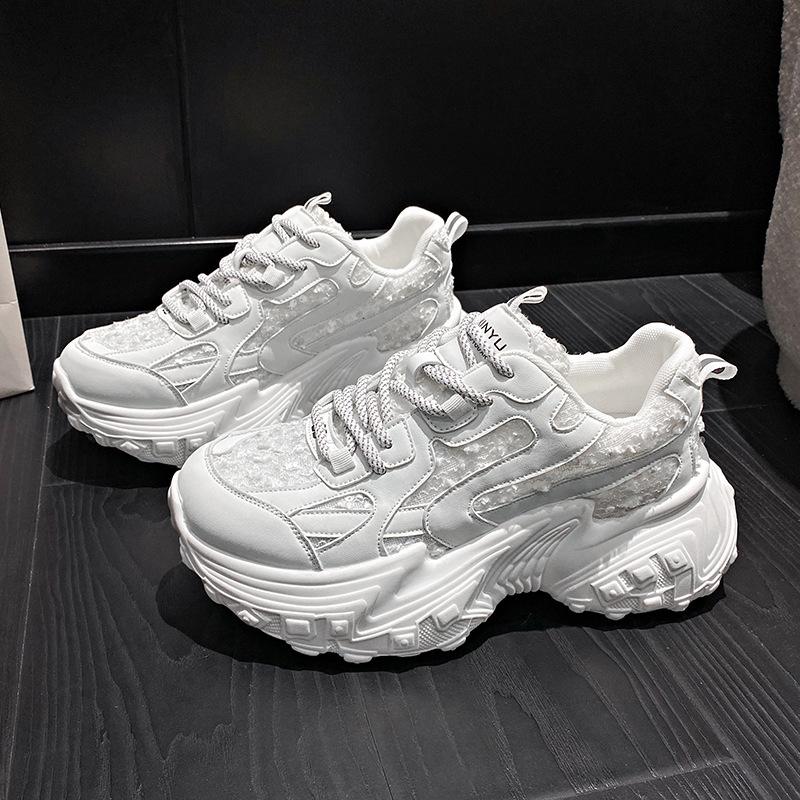 Couples' Dad Shoes Women's Platform Thick-soled Lace-up Casual Shoes for Commuting To Work Comfortable Shoes