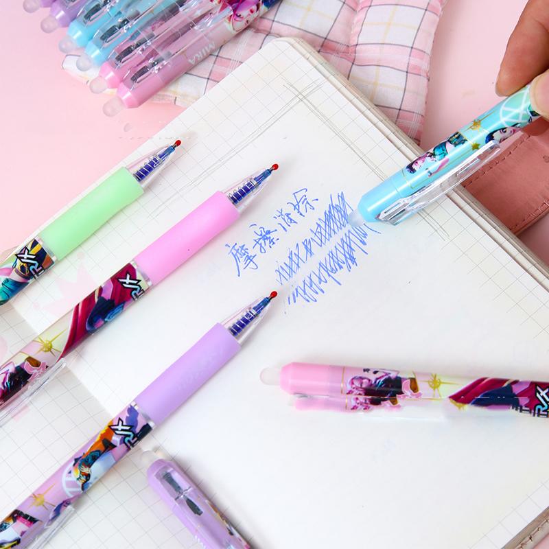 6 Stück Niedliche Kawaii Radierbare Stifte - Anime Charakter Harz Friktions-Gelstifte, Trendige Blaue Tinte Schulbedarf für Mädchen, Kinder Liebhaber