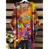 Elegantes Bohemian Chic Übergroßes Einfaches Retro Liebesdruck Druck Damen T-Shirt Asymmetrischer Saum Rundhalsausschnitt Vielseitige Damenbekleidung