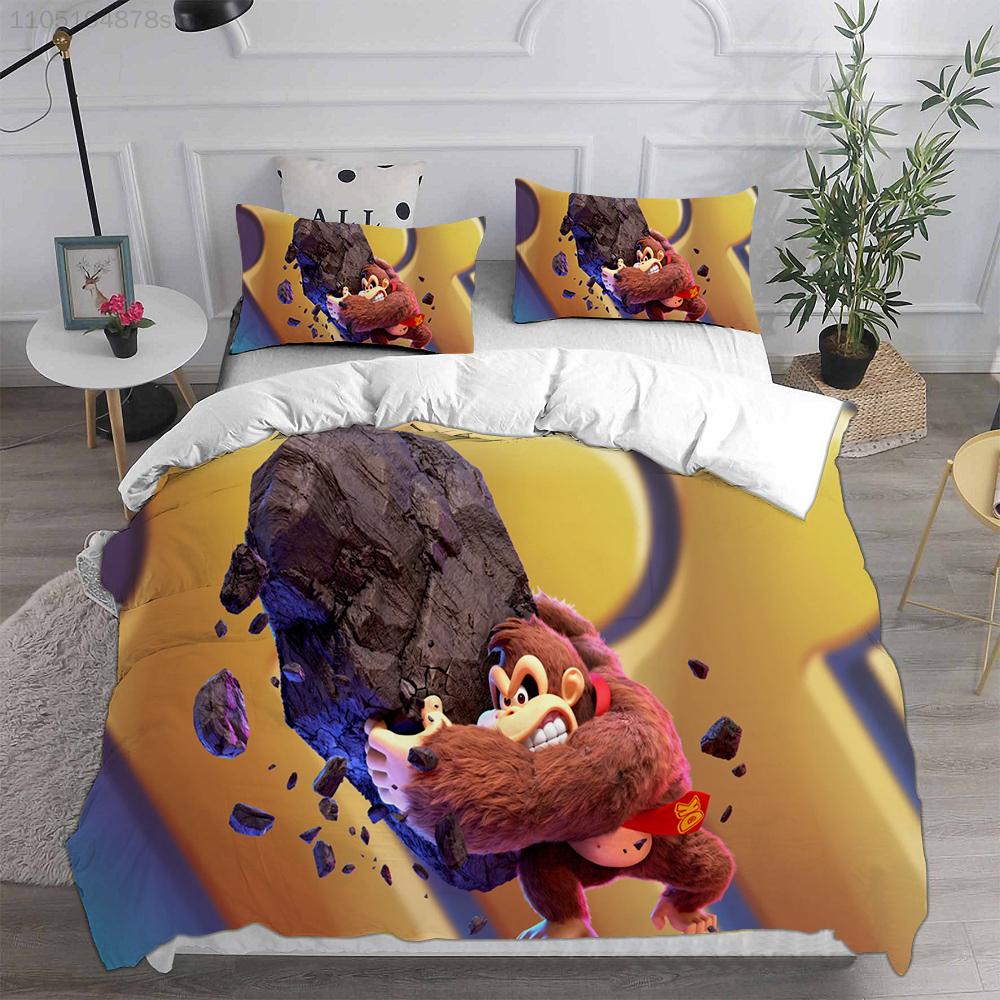 D-Donkey K-Kong B-Bananza Beddengoed Sets Enkele/Tweepersoons/Dubbele Maat Dekbedovertrek Set 2/3 Delige Sets Cadeaus voor Gamer Kinderen Volwassen Maat