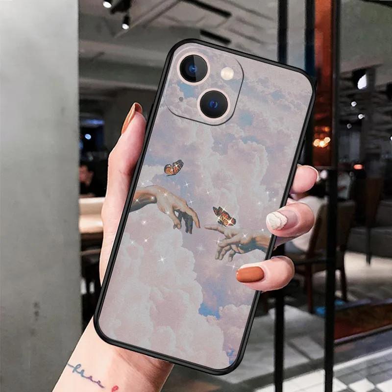 iPhone14 Plus mobile phone case, luxury pink flower butterfly mobile phone case, painted and anti-drop.